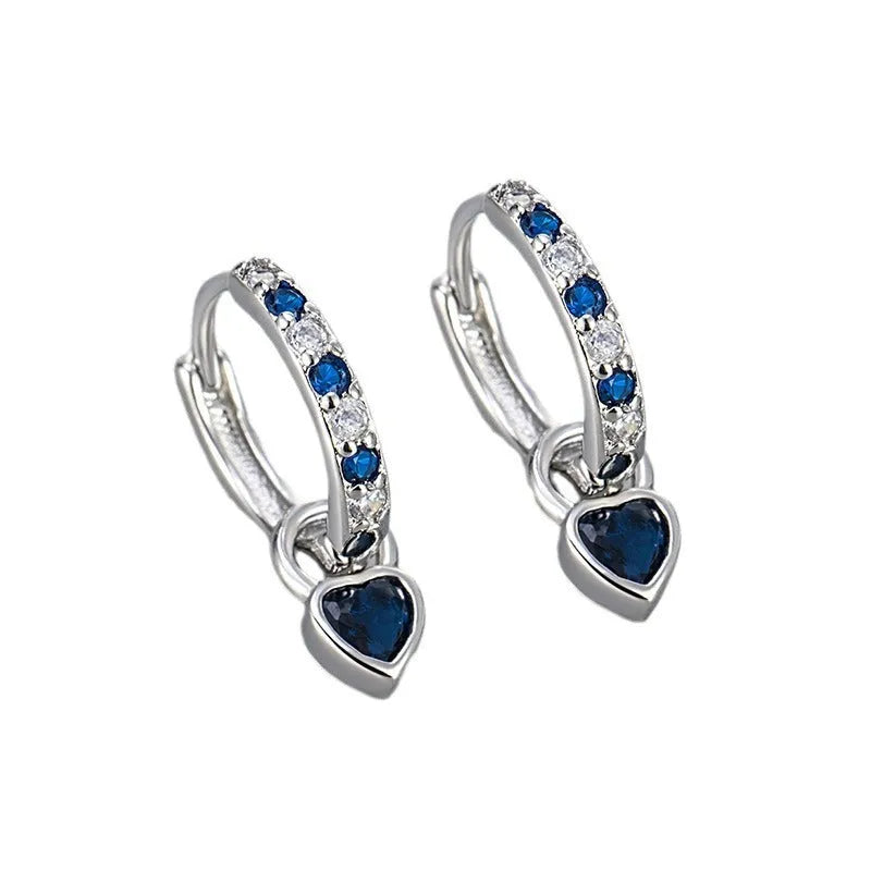 Women's zircon heart earrings with coloured gemstone eardrops in gold or white gold finish