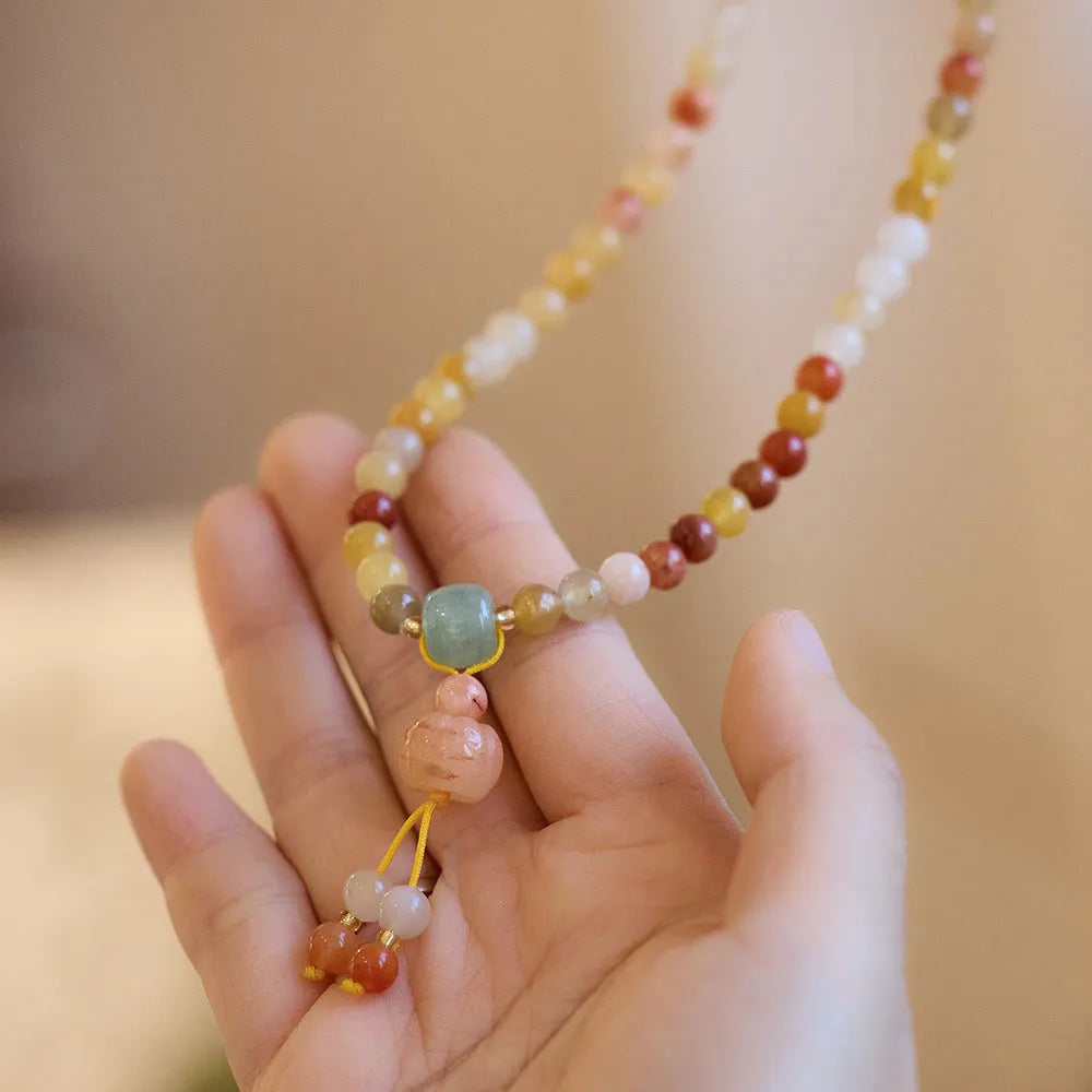 Women's three-circle pumpkin tassel bracelet in Jinsi Jade with 6mm beads