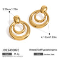 Gold geometric titanium steel stud earrings with double layer hollow round design