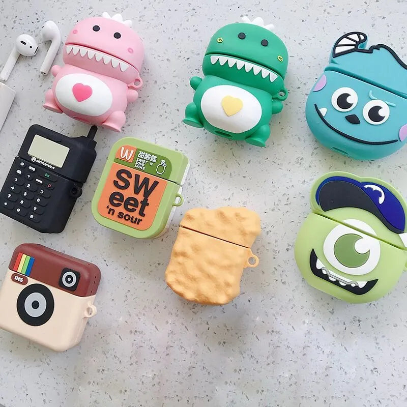 Silicone AirPods case with cartoon animal design in multiple colours