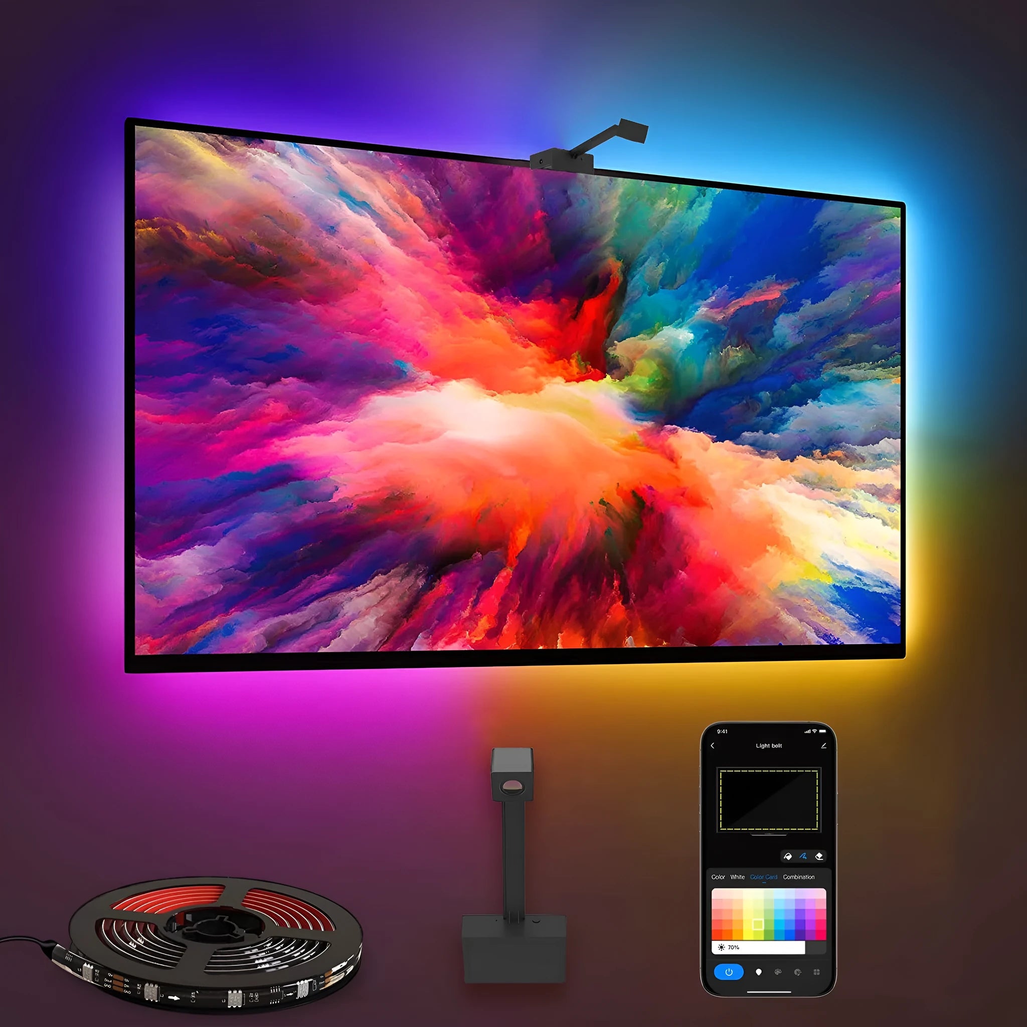 Graffiti IPC TV colour picker kit with RGB LED light strip, 30 LEDs per metre, 180° beam angle, Alexa support