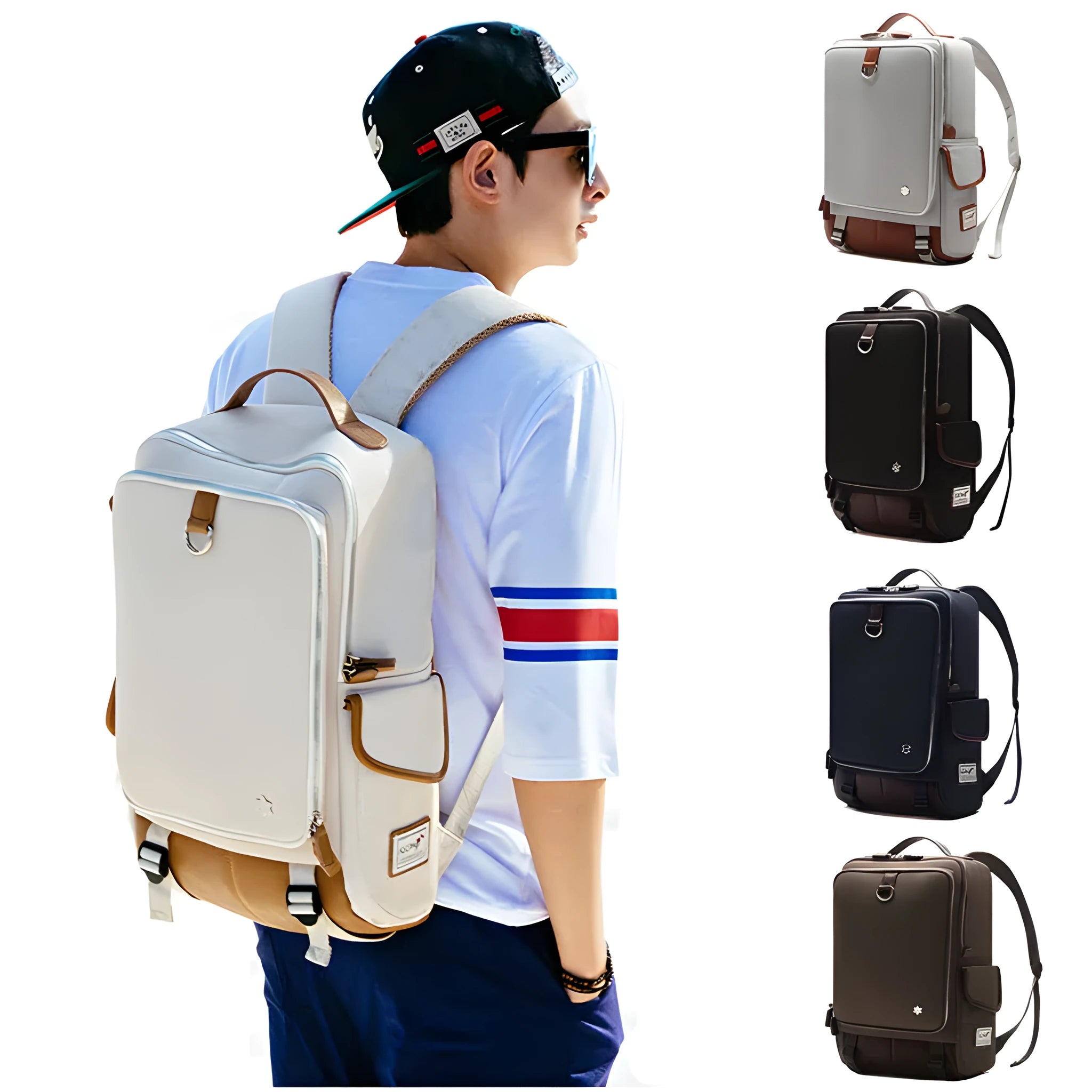 Men's Oxford cloth backpack in a modern Korean design, shown in Army Green colour, with dimensions 30x16x46cm.