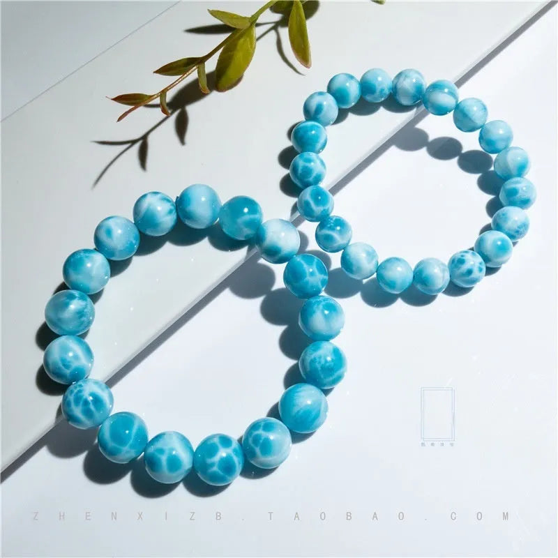 Handmade blue Bodhi bracelet with natural crystal sea-pattern bead and freshwater pearl