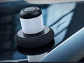 Dual-action car polishing machine with 6 speed settings in black ABS PC body with sponge pad attached
