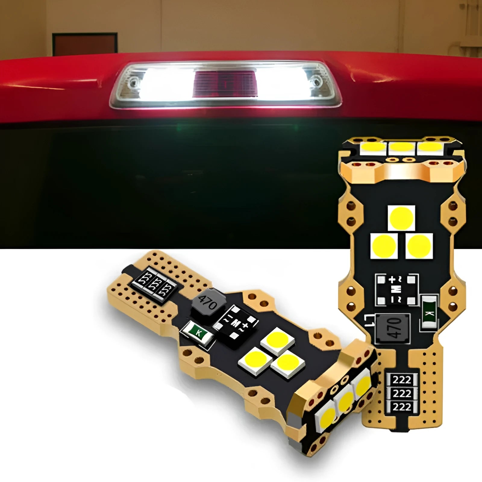 T15 automotive reverse light bulb with clear PVC lens and white 6000K colour temperature