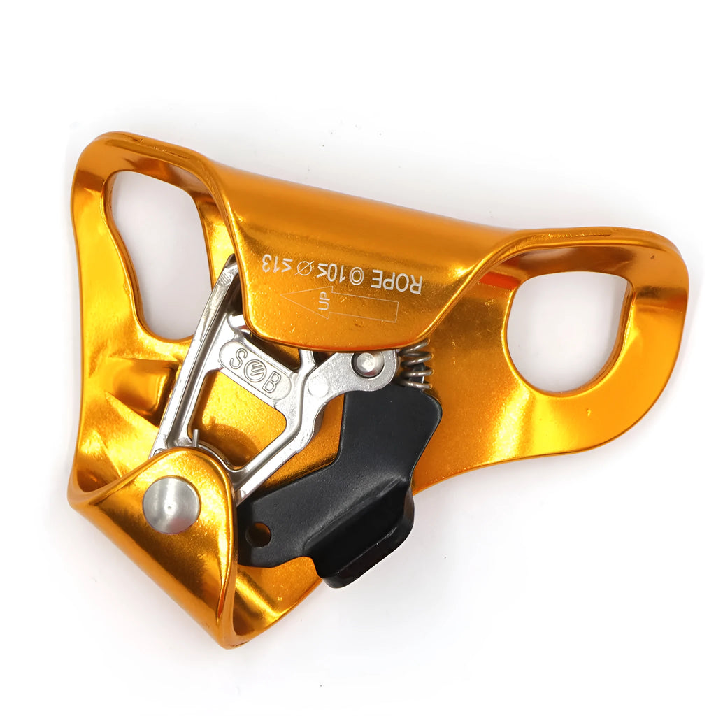 Yellow pre-abdominal ascender made from 7075 aluminium alloy for 8-13mm ropes with 150kg load capacity