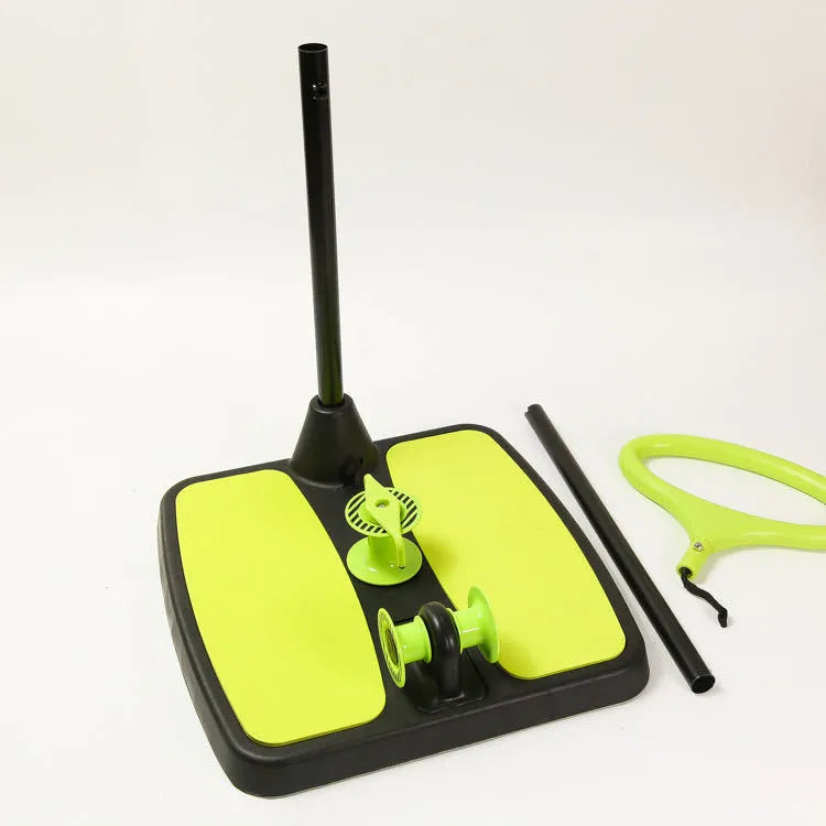 Green multifunctional fitness machine arm stretcher in colour box with dimensions 40.5 x 41 x 11.5 cm