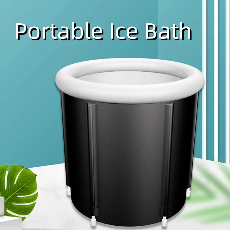 Black portable inflatable ice bath tub with weather lid for recovery therapy