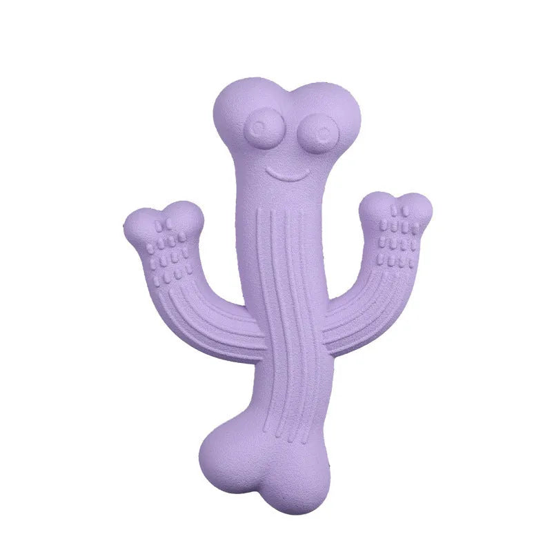 Beige, blue, or purple cactus-shaped dog chew toy made from bamboo fibre and rubber.