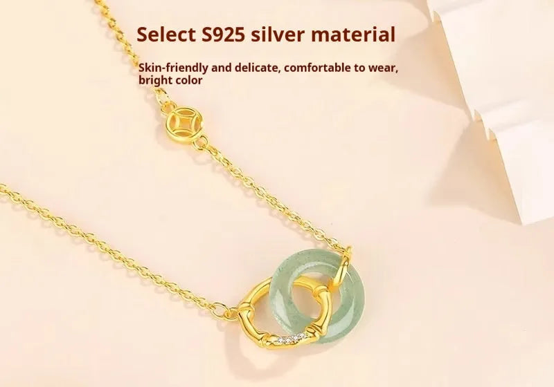 Sterling silver bamboo joint peace buckle necklace with adjustable chain and pearl accents