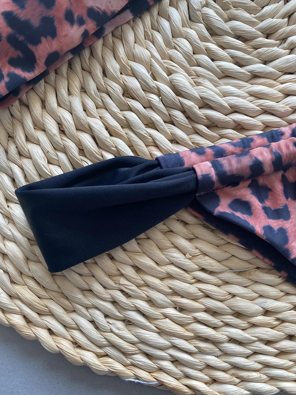 Women's black leopard print bikini swimsuit with tube top and Asian sizing options