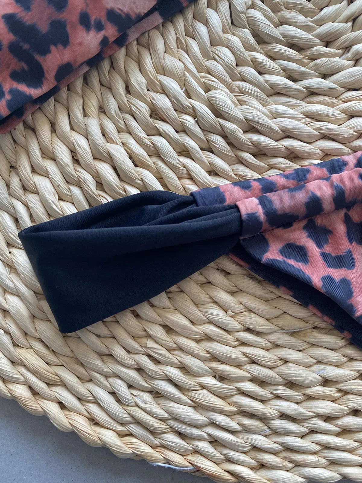 Women's black leopard print bikini swimsuit with tube top and Asian sizing options