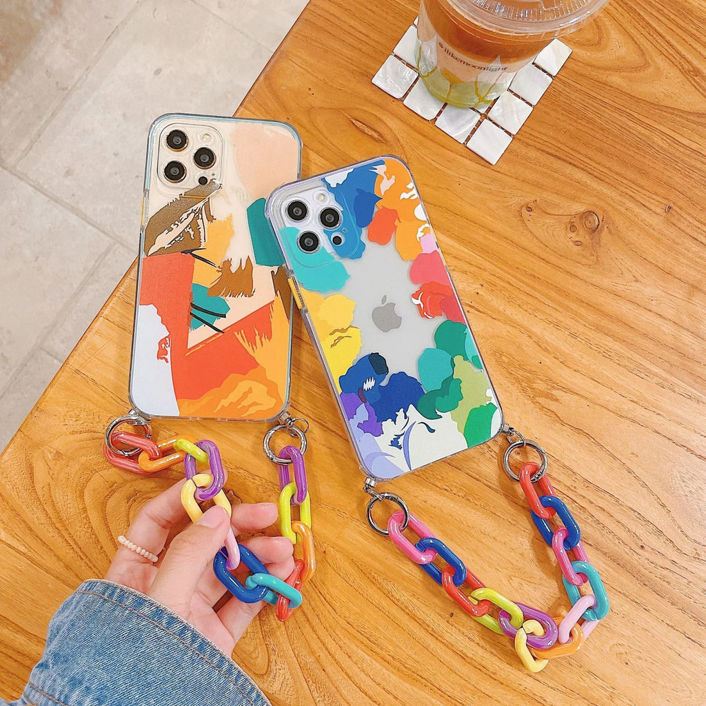 TPU mobile phone case with graffiti design and integrated bracelet for iPhone