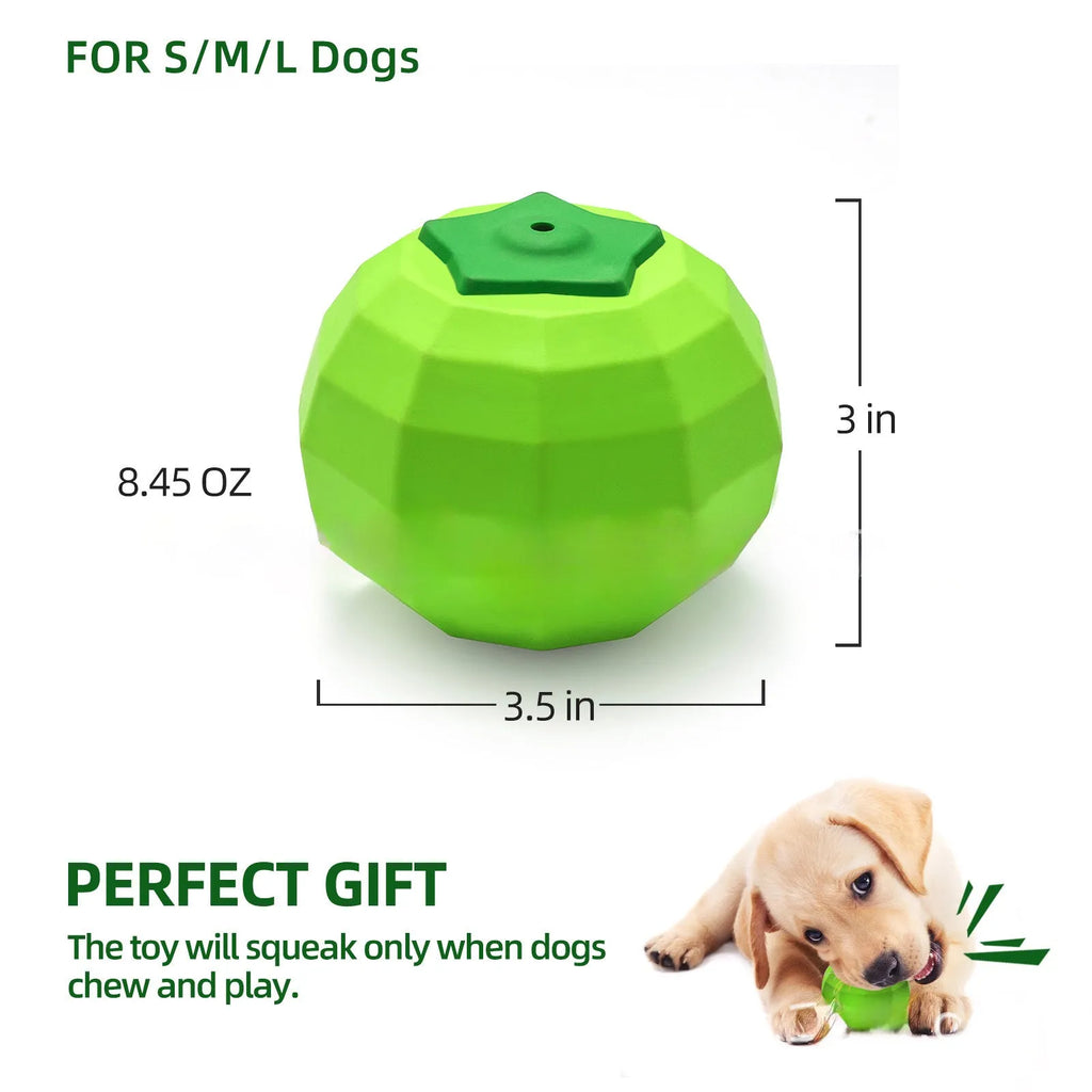 Green natural rubber dog squeaky ball chew toy for large dogs.