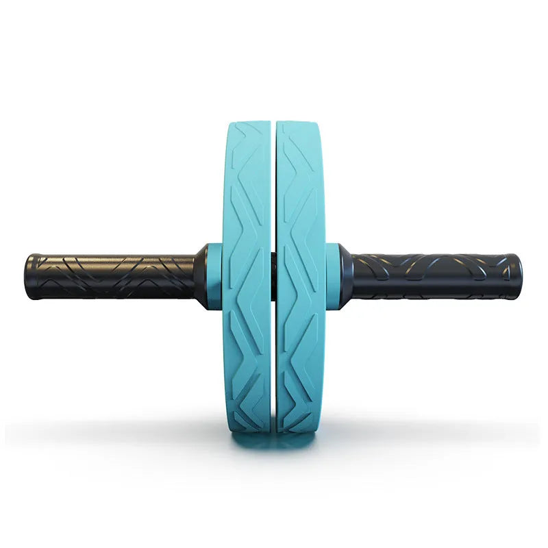 Blue double wheel ab roller on floor for home core strengthening workout