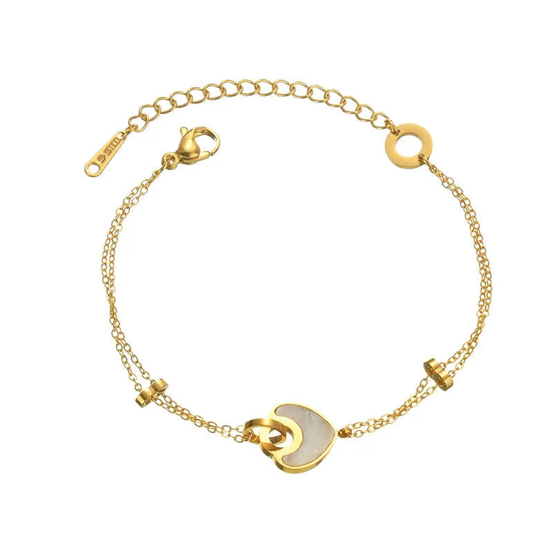 Double-layer stainless steel and resin heart bracelet for women with electroplated finish