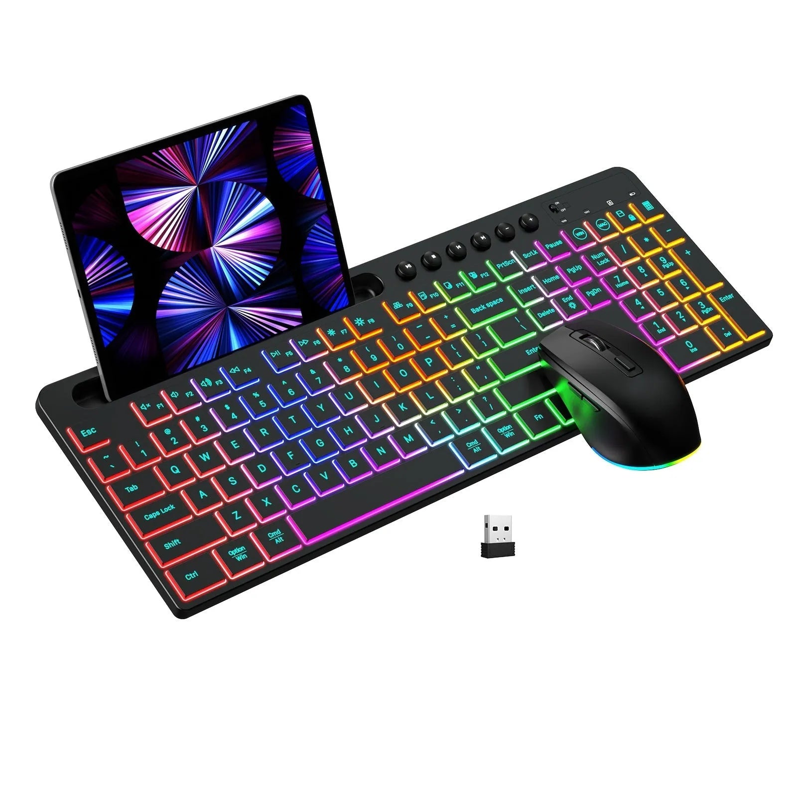 Wireless keyboard and mouse set with integrated card slot and luminous keys for office use