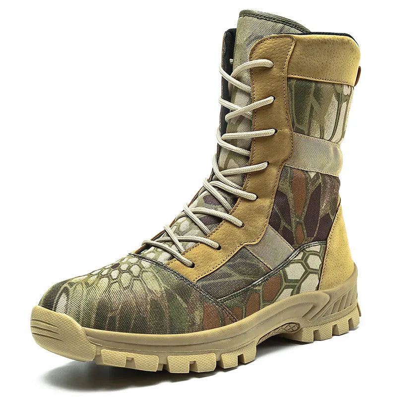 Men's black mesh high-top Martin boots with totem detail, plus size options available