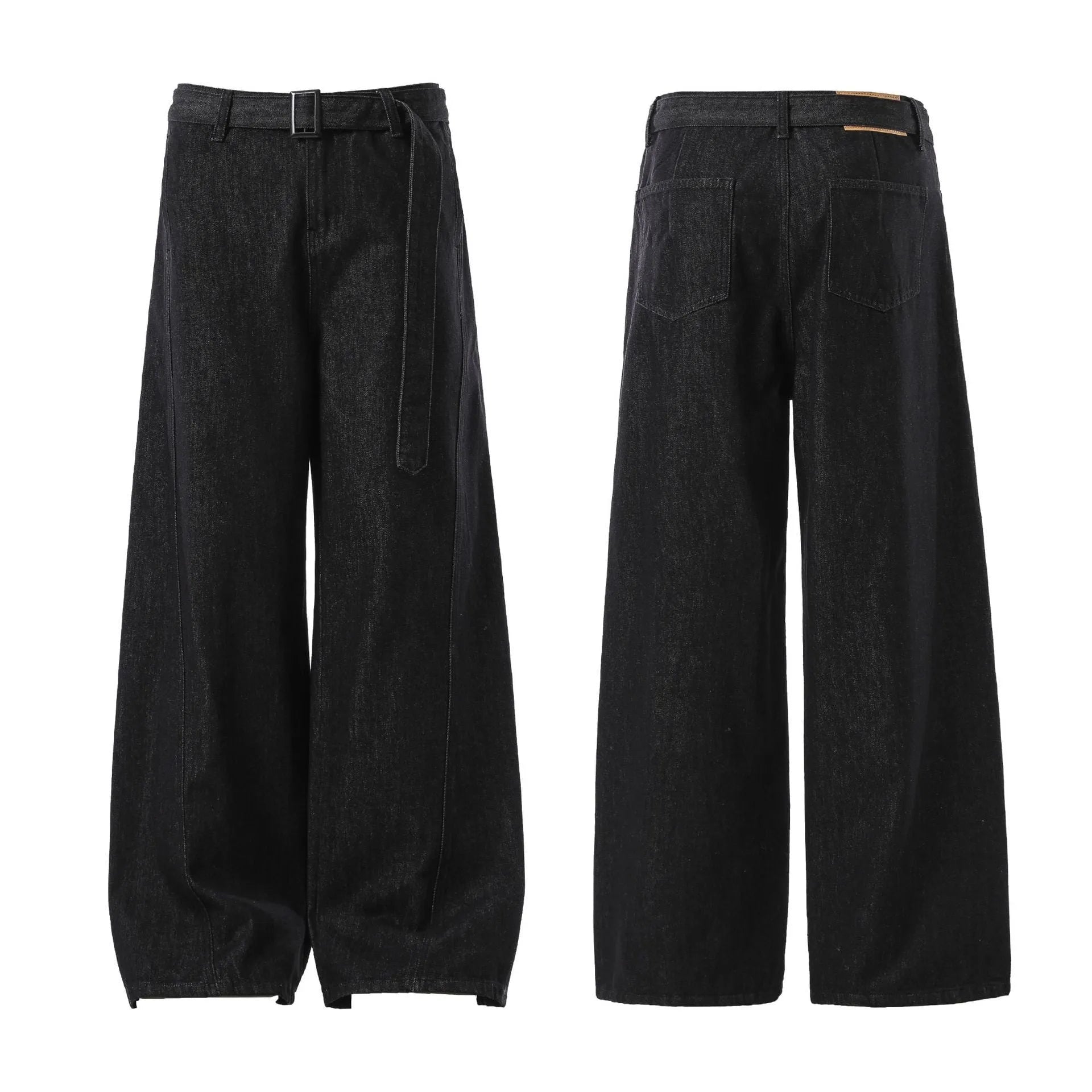 Black gold high-waisted straight-leg women's jeans on a model