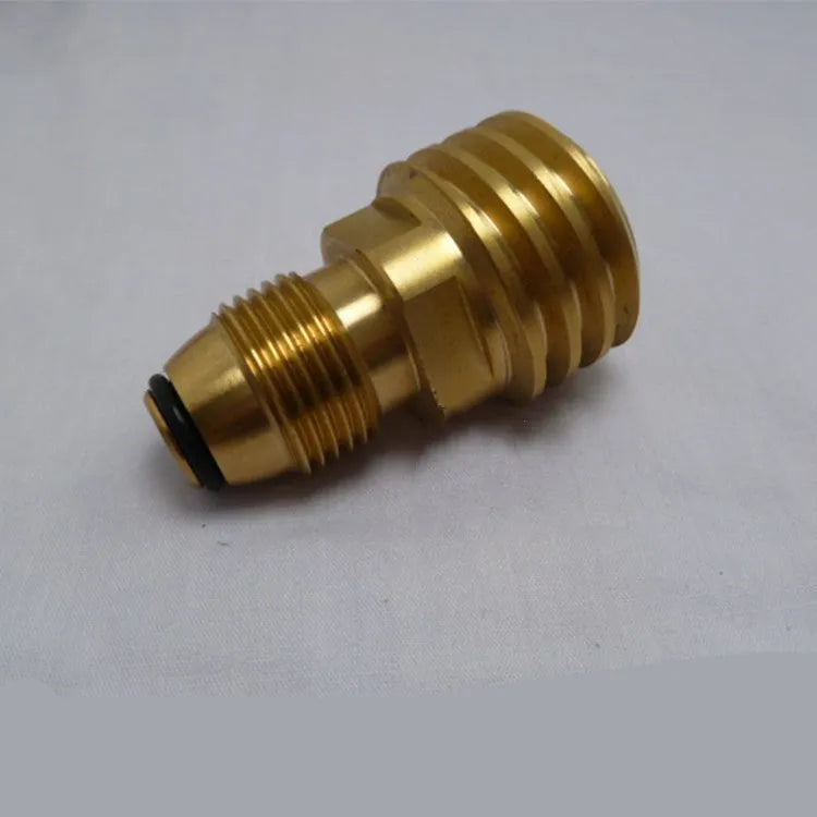 Brass gas brazier adapter with gold finish and taper thread