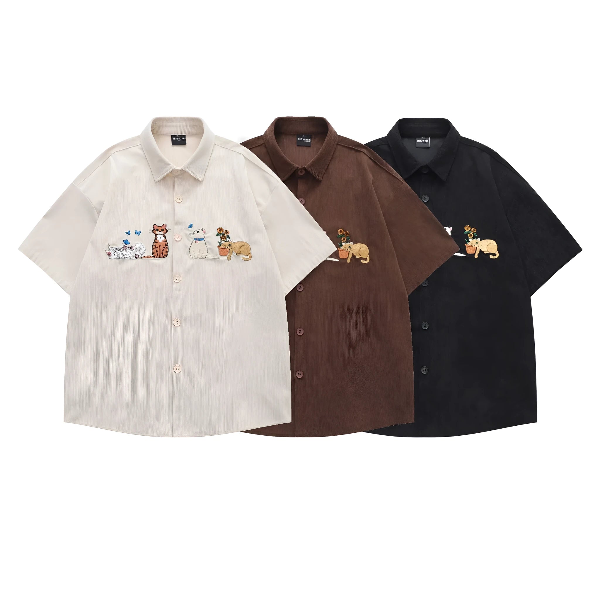 Cartoon pattern embroidered loose cardigan shirt in polyester fabric