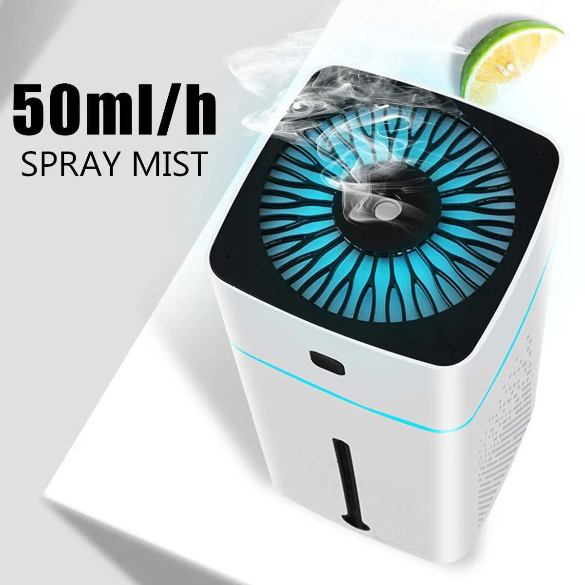 Black or white desktop humidifier with 1000ml capacity and USB power connection for home office use