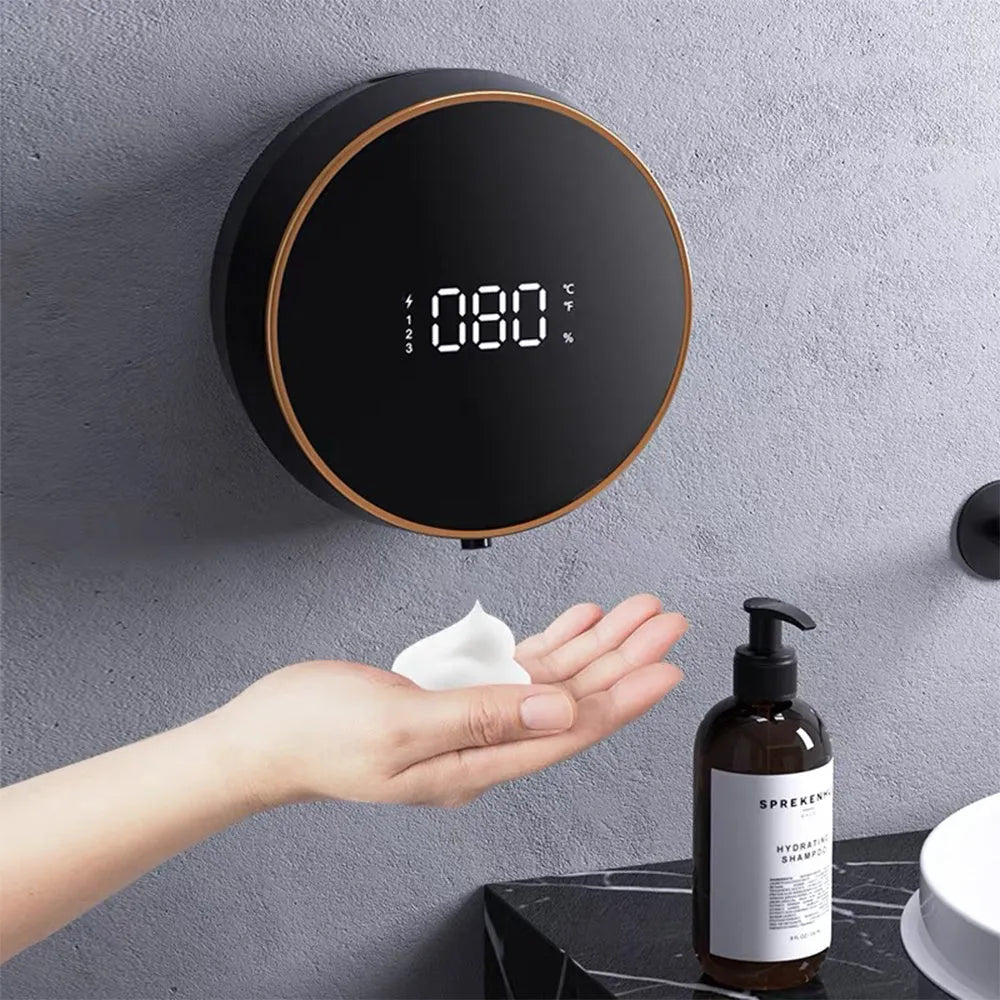 Black wall mounted auto sensing foam soap dispenser with USB charging port