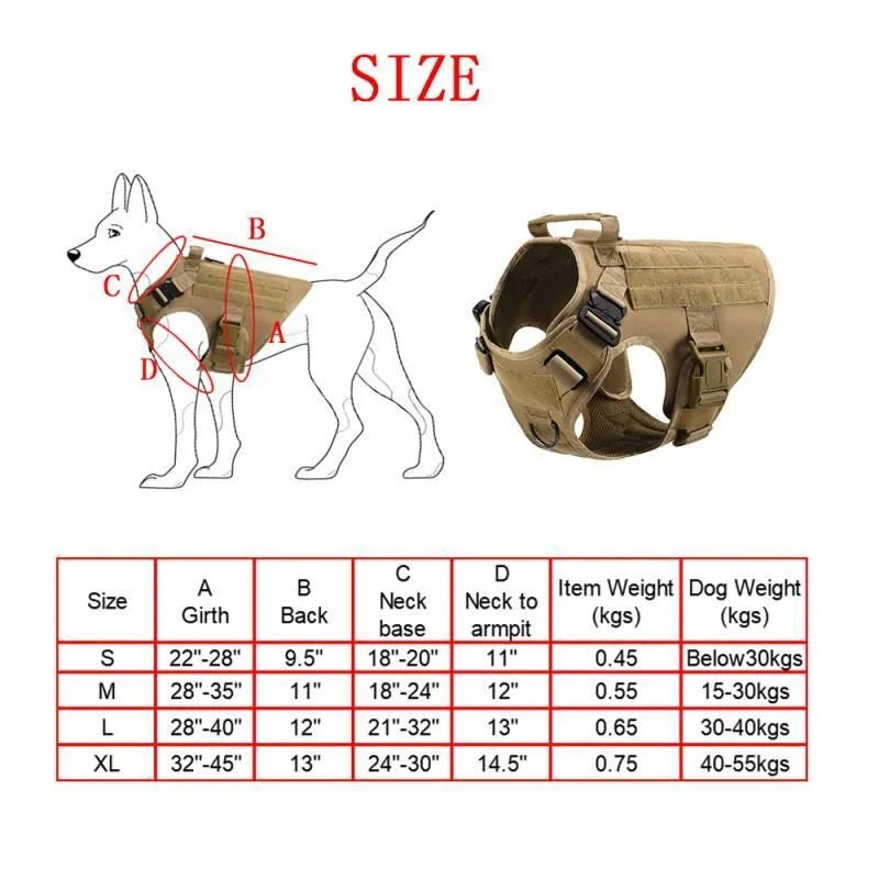 Dog wearing adjustable polyester training battle vest with matching accessories