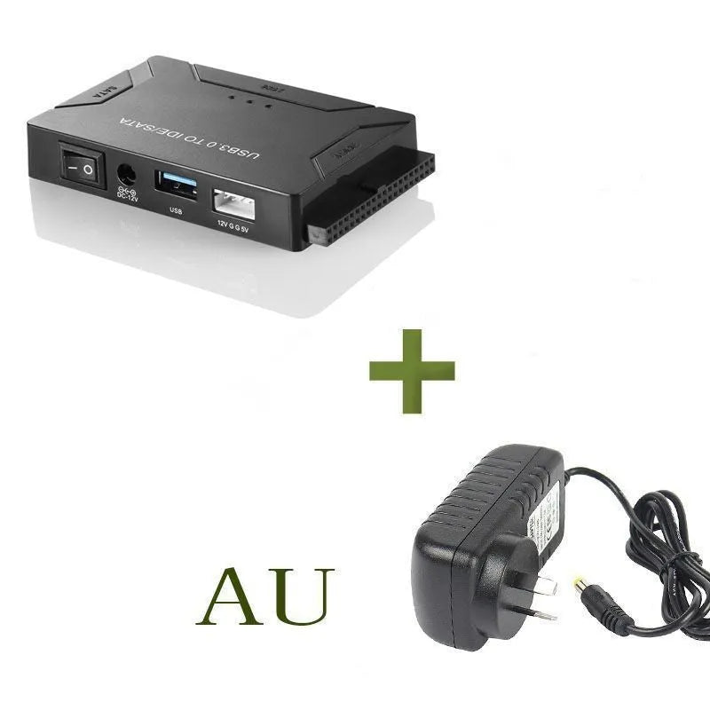 USB to IDE SATA desktop hard disk adapter with power supply and cables for 25-inch and 35-inch drives