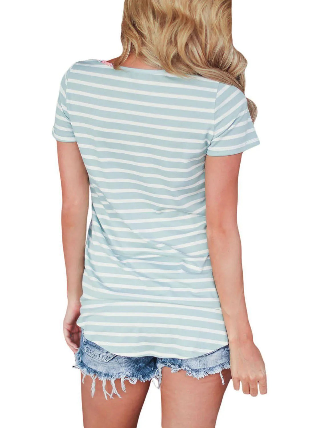 Summer breastfeeding top for pregnant women, striped short sleeve maternity nursing t-shirt in slim fit, round collar, green colour