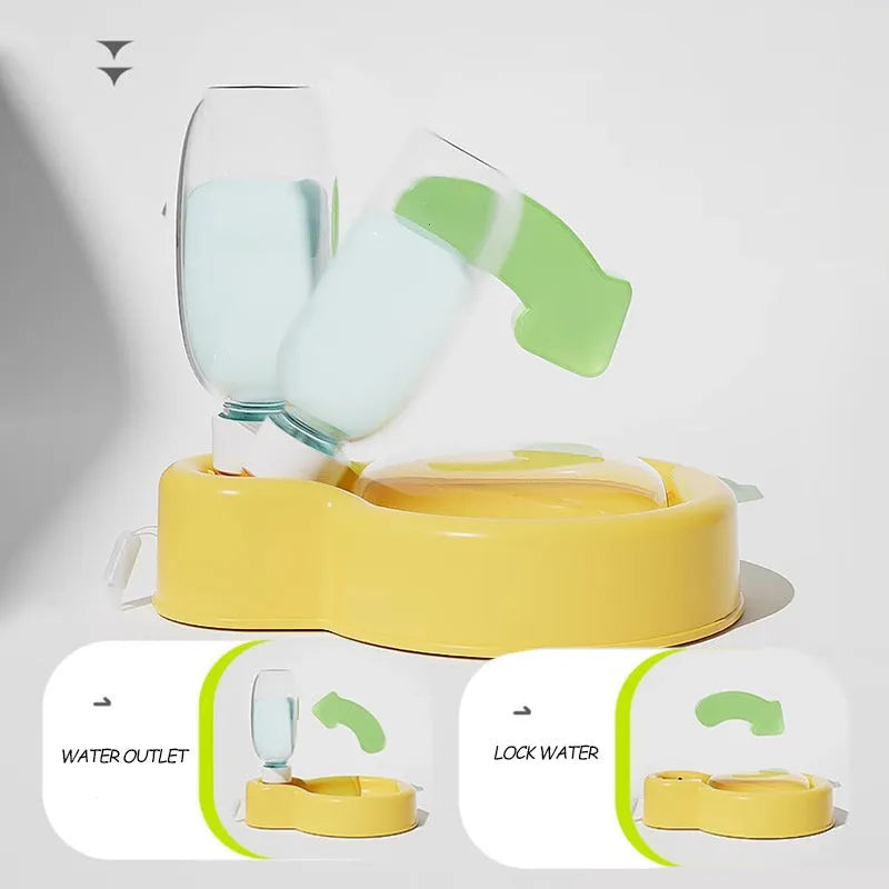 Green dog travel water bottle with built-in drinking bowl extended