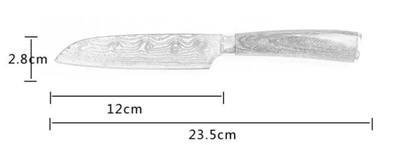 Professional 7Cr17 stainless steel kitchen knife with laser Damascus pattern and coloured wood handle