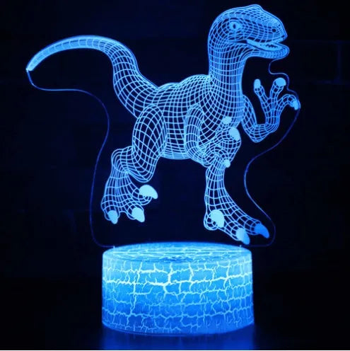 Colourful dinosaur 3D night light with touch control and crack-effect illumination on acrylic panel