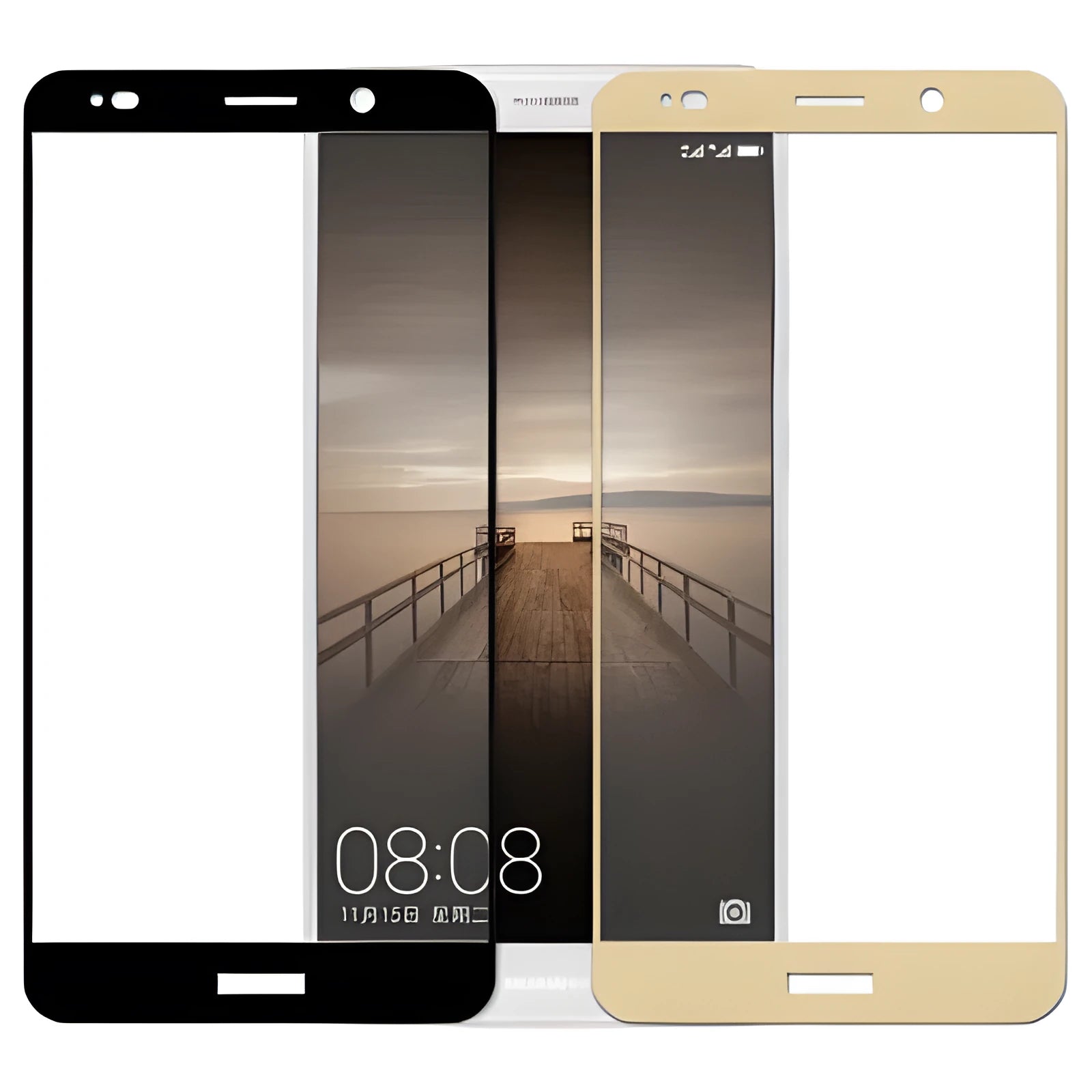 HUAWEI Mate10 full-screen tempered glass protector in Black, Gold, and White colour options.