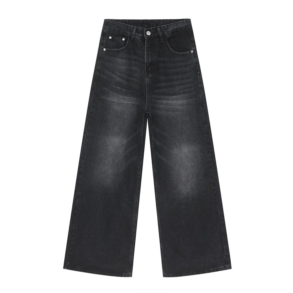 Men's retro washed straight casual jeans in cotton blend, mid waist, zipper fly, five colour options
