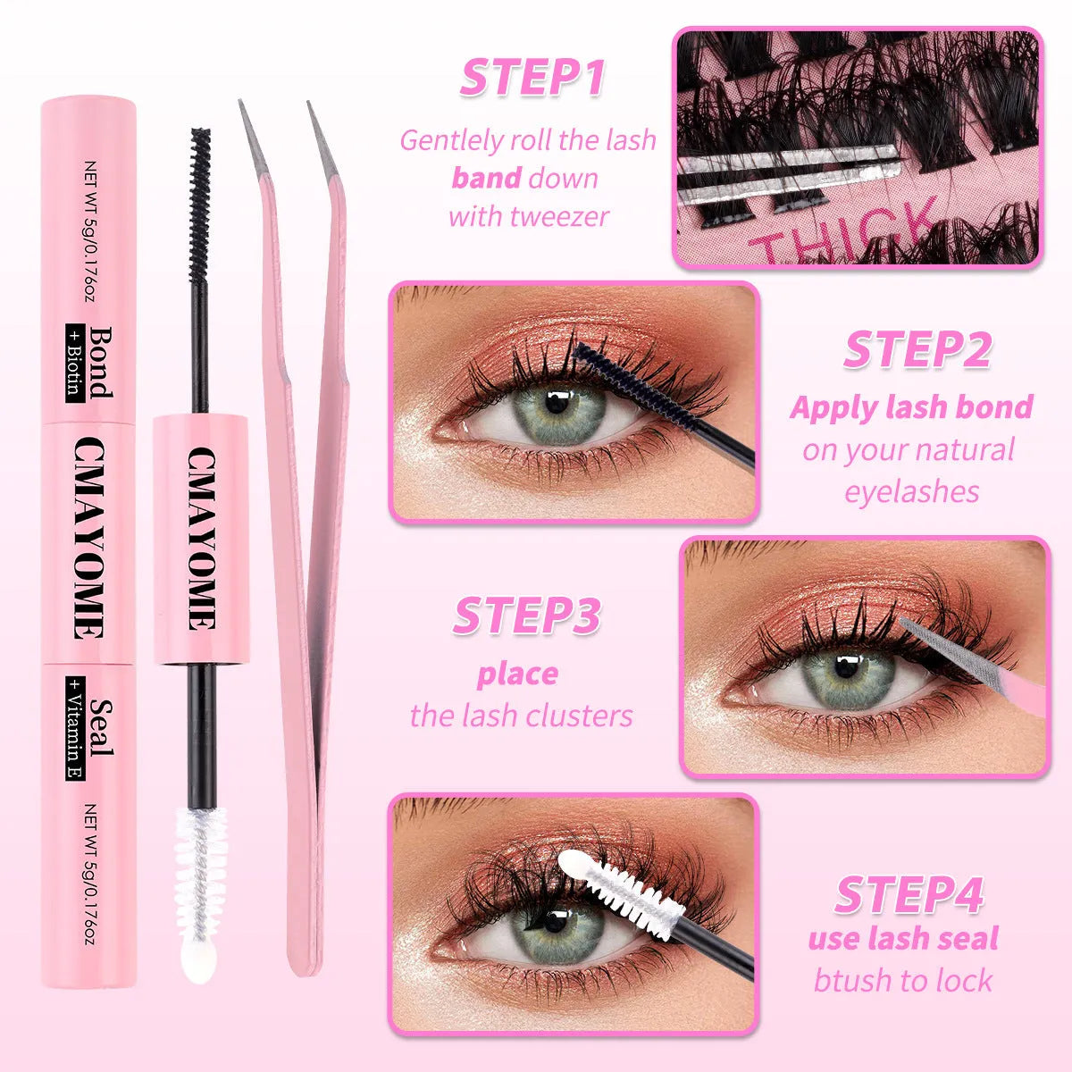 DIY segment cluster false eyelashes extension suit with tweezers for targeted lash filling