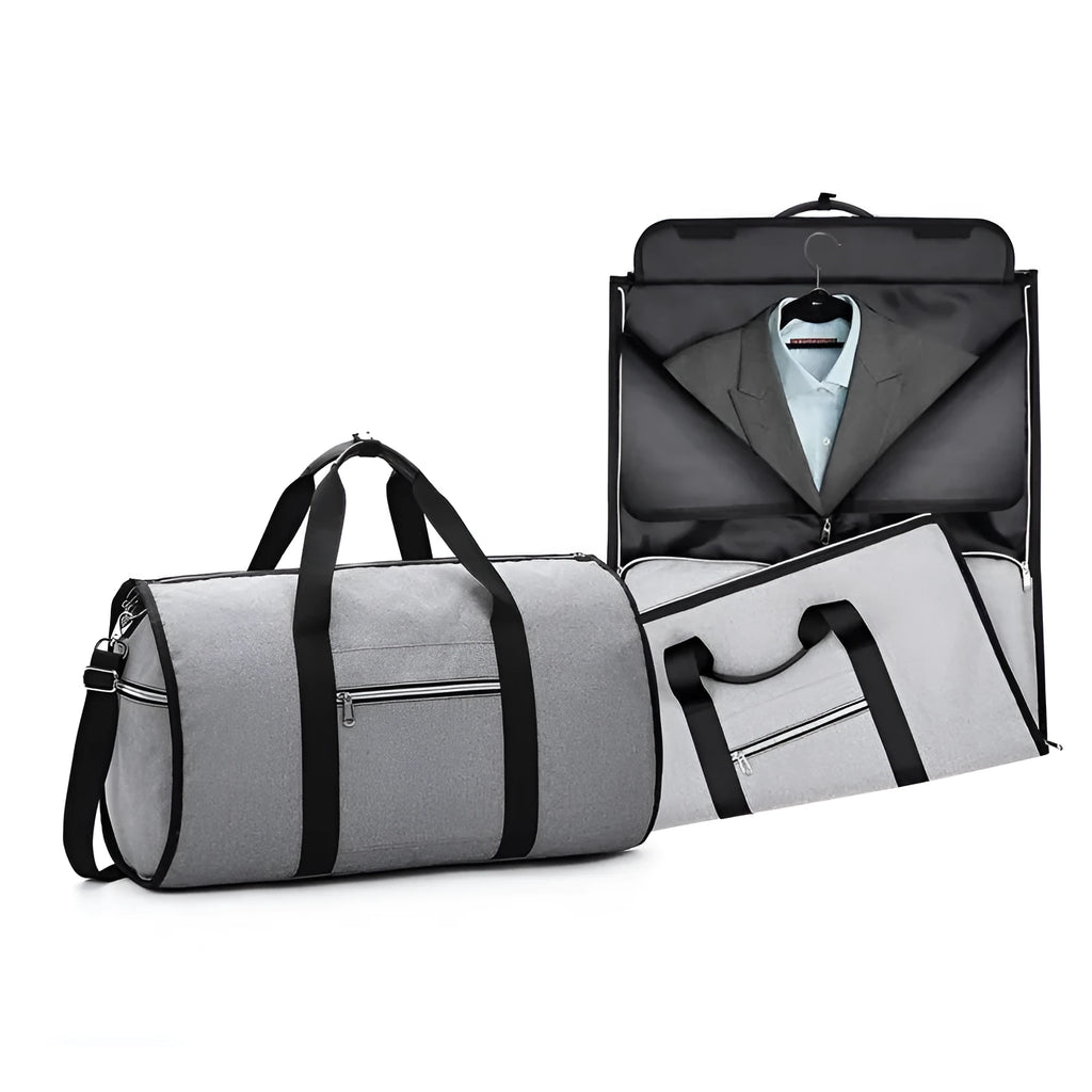 Medium cylinder-shaped travel bag in Oxford cloth, shown in black, with a zipper opening and internal pocket.