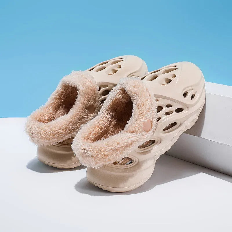 EVA Home Slippers Hole Shoes for Summer and Winter Removable Warm Wool Lining Unisex Lightweight Non-Slip Wear-Resistant Thick Sole 34-45 EU