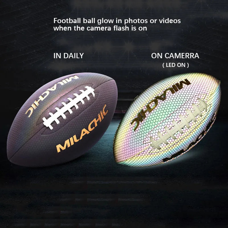 Luminous fluorescent reflective football size 9 with PU surface, machine sewn, reflective finish for night training