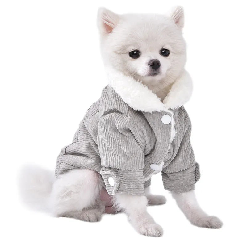 Lambswool dog vest with wool lining in grey or pink colours for autumn and winter pet clothing