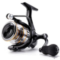All-metal spinning fishing reel with black EVA foam grip handle, shown in size RY4000.