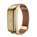 Bluetooth smartwatch with touch screen on a choice of leather, silicone, or steel wrist strap.