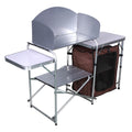 Outdoor camping double-decker storage rack mobile barbecue table folded out with aluminium frame and density board top in mobile kitchen colour