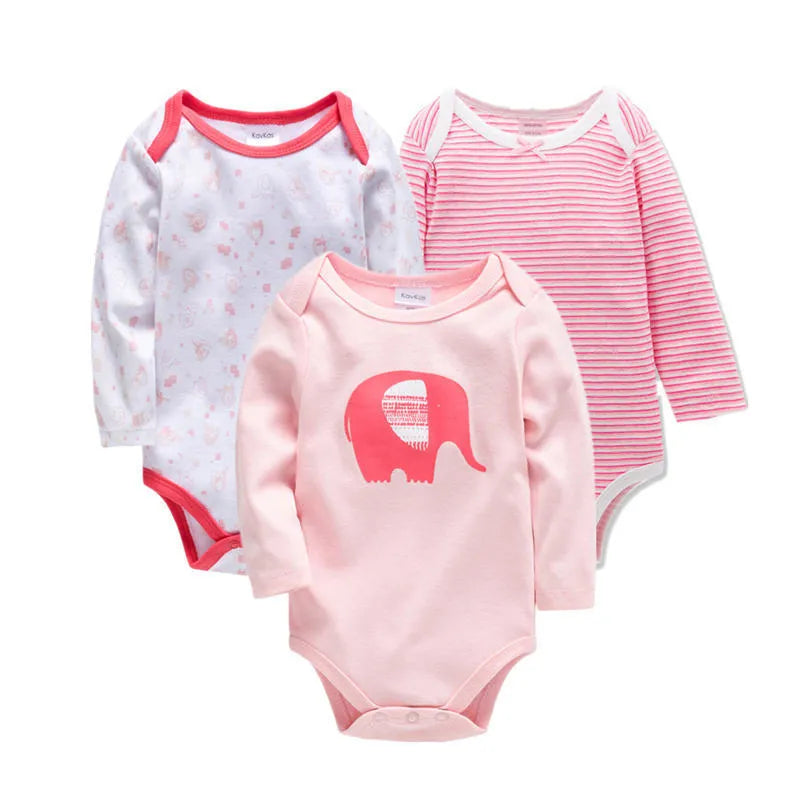 Newborn 3-piece set of 100% cotton long sleeve baby clothes with concealed buttons, neutral colours