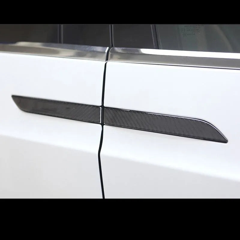 Four carbon fibre door handle protection stickers for Tesla Model S with adhesive backing