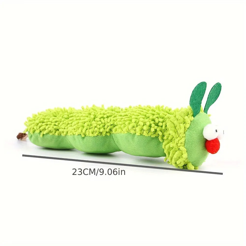 Green interactive plush cat toy pillow for manual play with cats