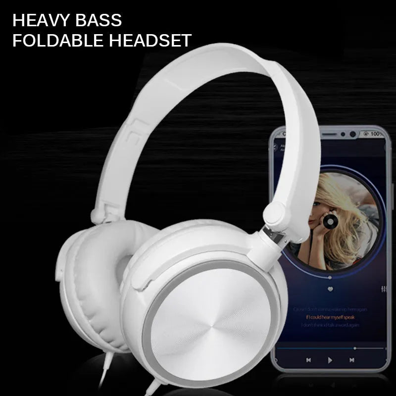 Black folding wired over-ear headphones with adjustable headband and 3.5mm plug on a 1.2m cable.