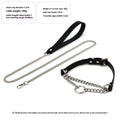 Black cowhide leather punk-style collar with buckle and matching leash with a hand grip section.