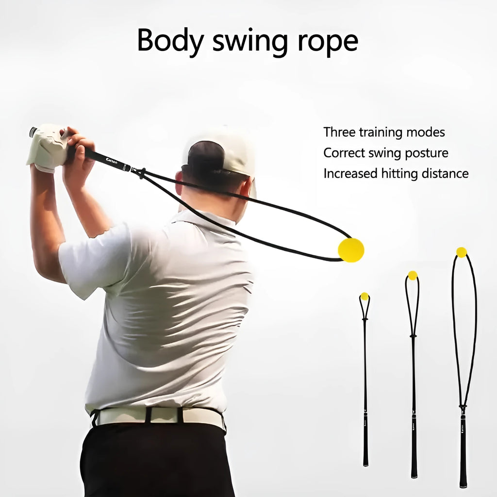 Black golf swing correction rope trainer with silicone elastic string for physical action practice
