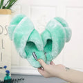 Women's cross-design open-toe fur slippers with non-slip rubber soles in six colour options